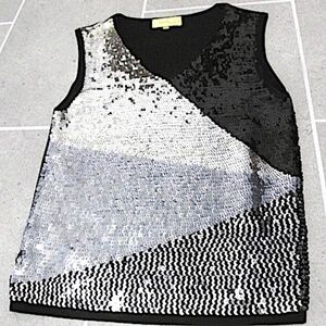 VTG Frank Saul Silver&Black Sequined Stretch Top, Size S/M